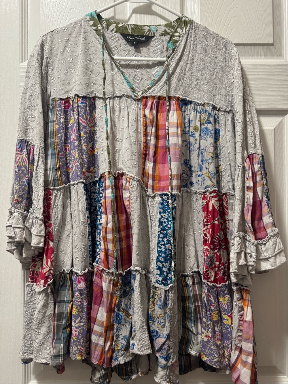 Vintage Threads Gray Multi-Print Cotton Patchwork Tunic